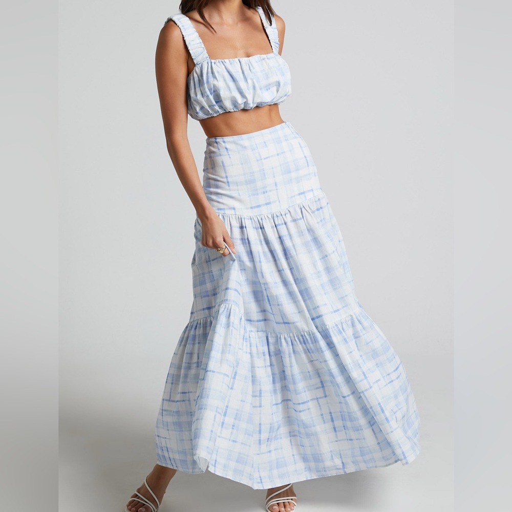 Blue and White Skirt and Crop Top